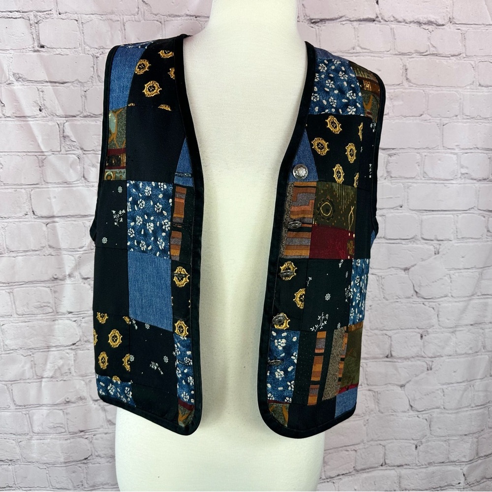 vtg stonebridge Patchwork Vest Floral & Geometric Patterns womens M boho western